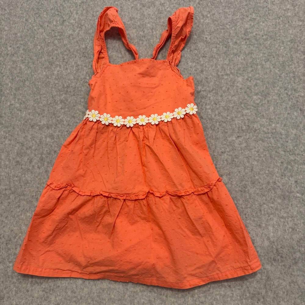 Penelope Mack Orange Swiss Dot Daisy Tiered Sundress Toddler Girls Size 2T